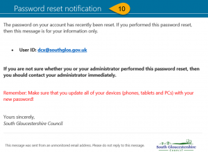 Password reset notification email (screenshot)