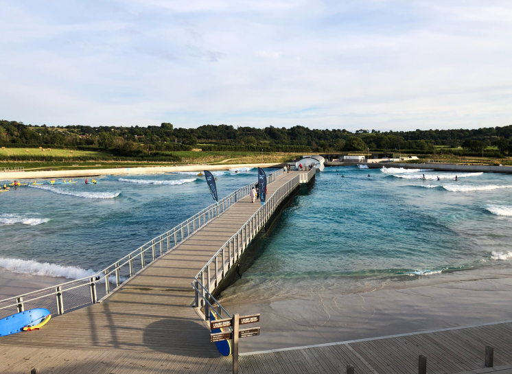 Aerial view of walkway and waves at The Wave