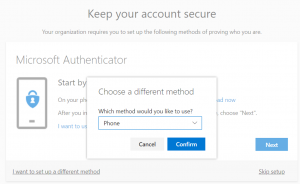 Keep your account secure - Which method would you like to use (screen shot)