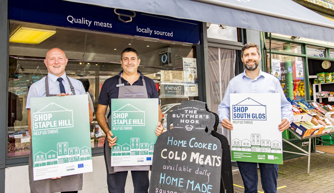 Staple Hill traders with the Leader of South Gloucestershire Council, Councillor Toby Savage